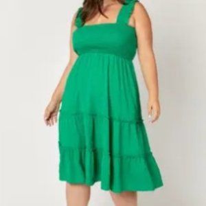 Women's SMOCKED RUFFLE MIDI Maxi DRESS Curvy Plus Size NEW